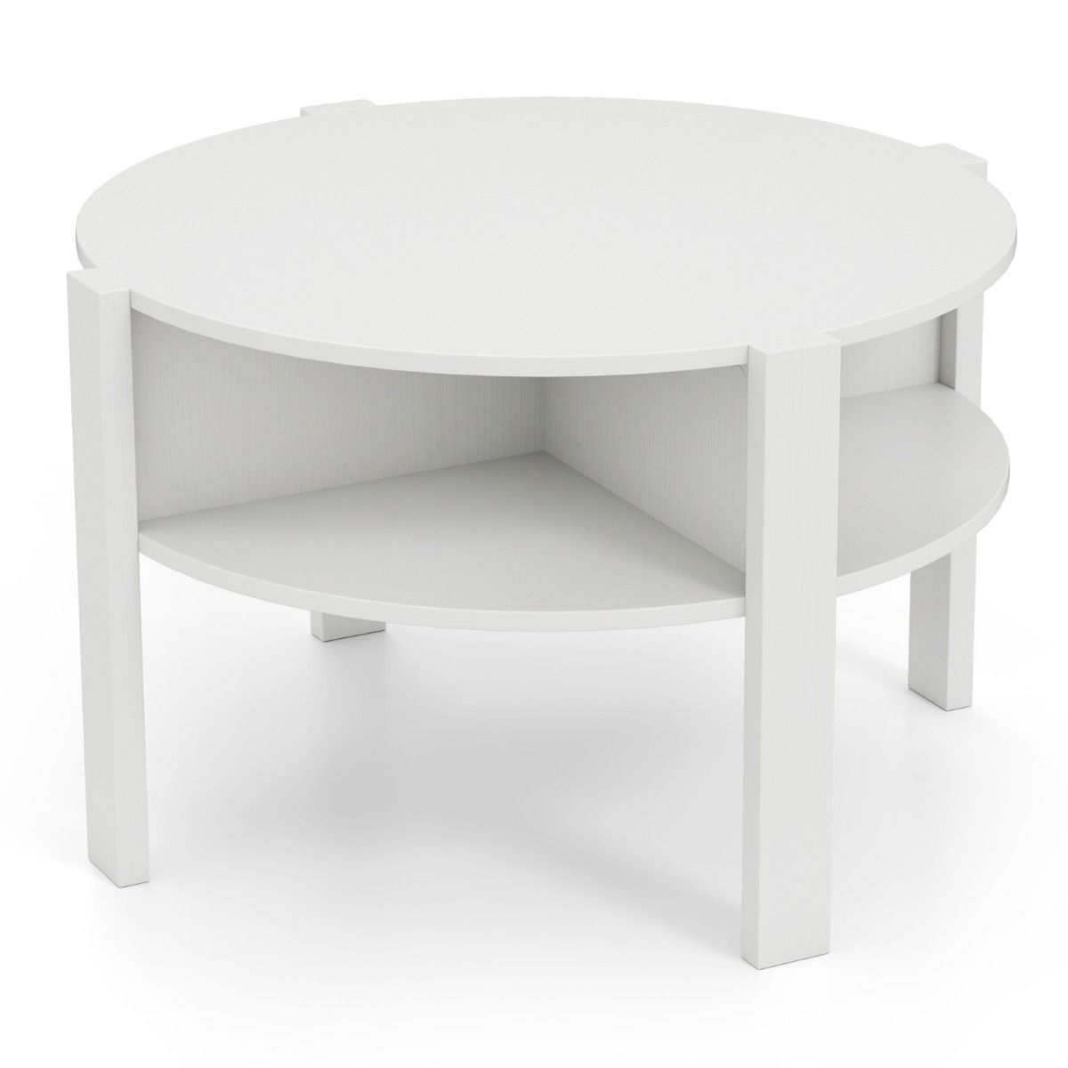 Table basse ronde Coast - avec espace de rangement - 4 étagères - blanche 74,5 x 74,5 x 45,5 cm