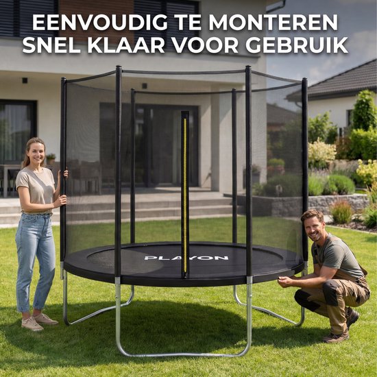 Trampoline Playon - Trampoline avec filet de sécurité - Trampoline pour enfants - Ø 183 cm – Protection latérale incluse – Résistant à l'eau et aux UV - Noir