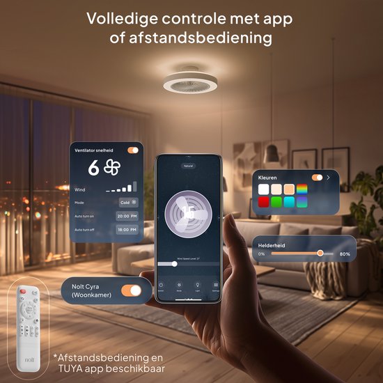 Ventilateur de plafond Avacy avec éclairage - Ventilateur-plafonnier - Plafonnier - LED RGBW - Tuya Wi-Fi Smart - Télécommande - ⌀ 50 cm - Blanc
