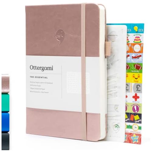 Ottergami Set de 2 Bullet Journal avec points, carnet A5 + autocollant de scrapbooking