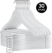 Infinity Goods 30 cintres en bois blanc - Cintre - Règle pour pantalons et encoches - Crochet en métal - Adultes - 30 pièces - Blanc