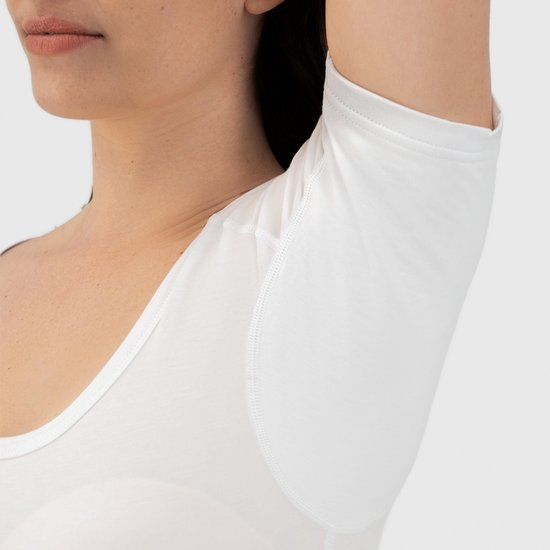 Anti Sweat Shirt - Fibershirts® - Coussinets d'aisselles cousus - Maillot de corps - Blanc - Col rond - Femmes - Taille M