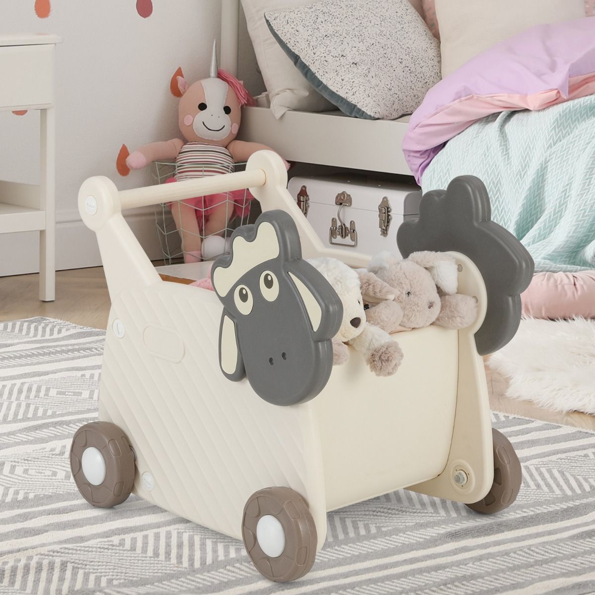 Chariot pour enfants Coast Schaap - Chariot de rangement et trotteur 2-en-1 - 18 litres - Beige et gris