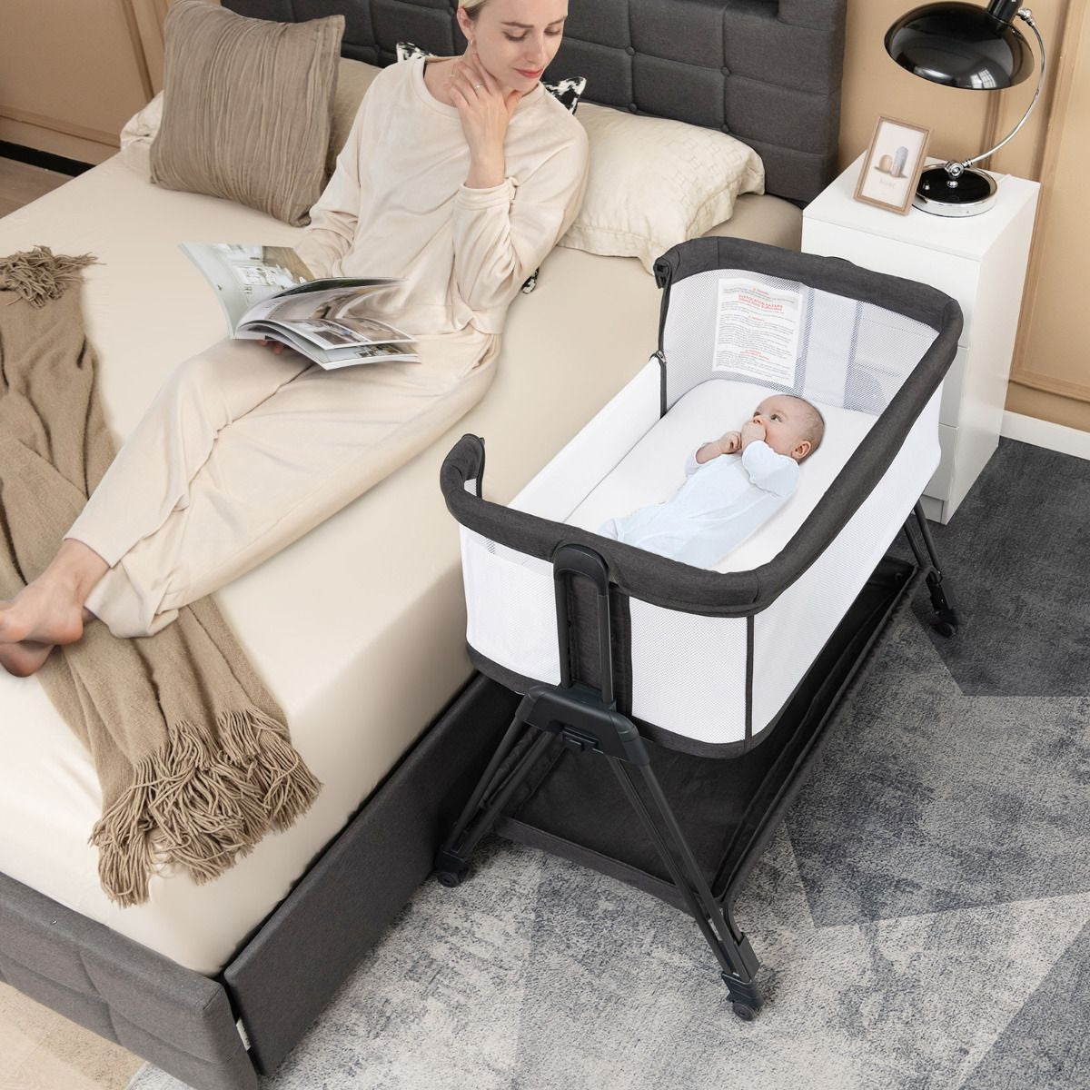 Lit de bébé portable et pliable Lit ajustable avec rangement