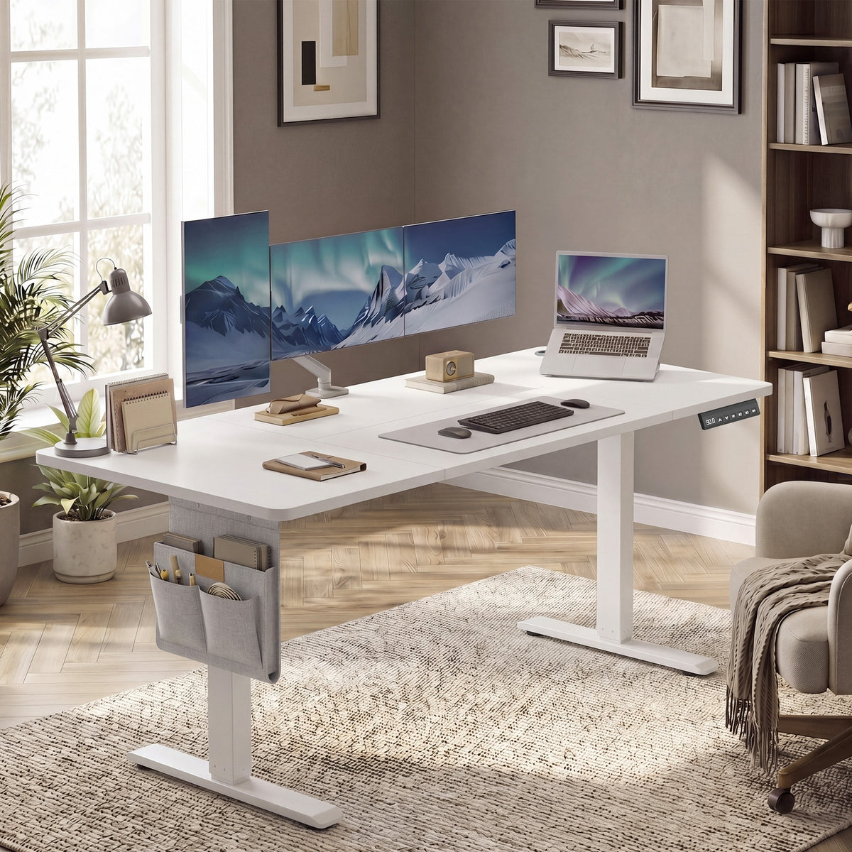 JOYFURNOS Bureau électrique à hauteur réglable, 180 x 80 cm, réglage en continu, fonction mémoire avec 4 hauteurs, blanc nuage