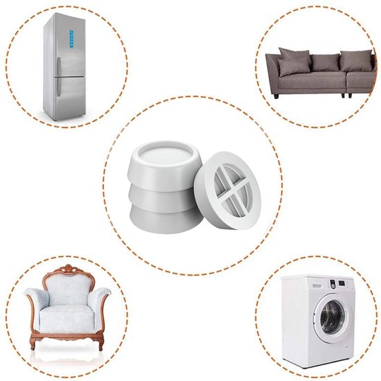 TIKKENS Amortisseurs de vibrations lave-linge/sèche-linge - Lot de 4 pièces - Tapis anti-vibrations - Pieds de sèche-linge - Amortisseur - Anti-vibrations - Caoutchouc antidérapant - Blanc