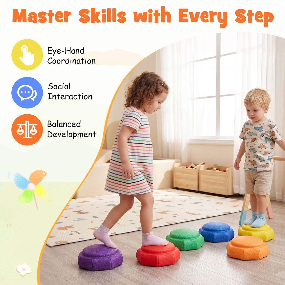 Coast Pierres d'équilibre pour enfants - lot de 6 pièces - antidérapantes - empilables - multicolores