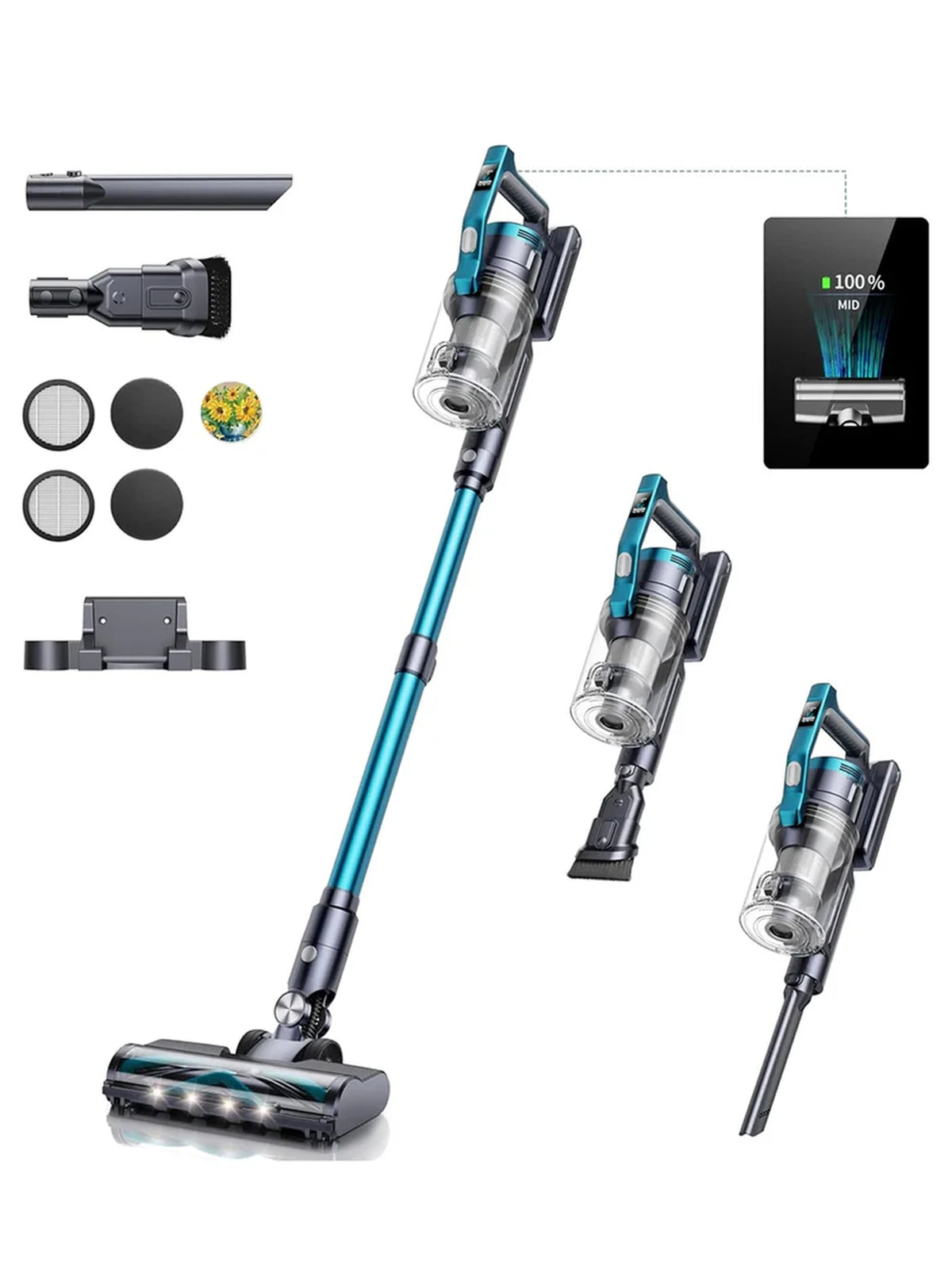 Aspirateur balai sans fil BuTure VC60 450 W – 38 kPa – 55 min – 3 modes d'aspiration – Bleu
