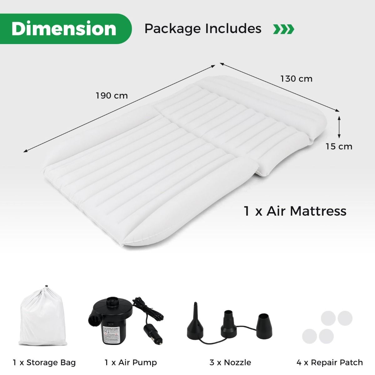 Matelas gonflable Coast pour voiture - Modèle réversible - Pompe et sac de transport inclus - 190 x 130 cm Gris