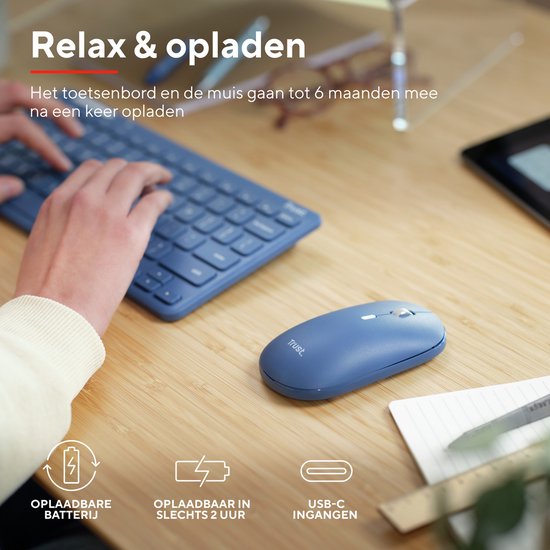 Trust Lyra - Clavier et souris sans fil - Multi-connect - Qwerty US - Bleu