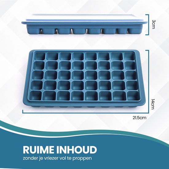 TTD® Luxury Ice Cube Mould with Lid - Set of 2 Pieces - 40 + 40 Smaller Square Ice Cubes - 100% Silicone - BPA Free - Ice Cube Mould