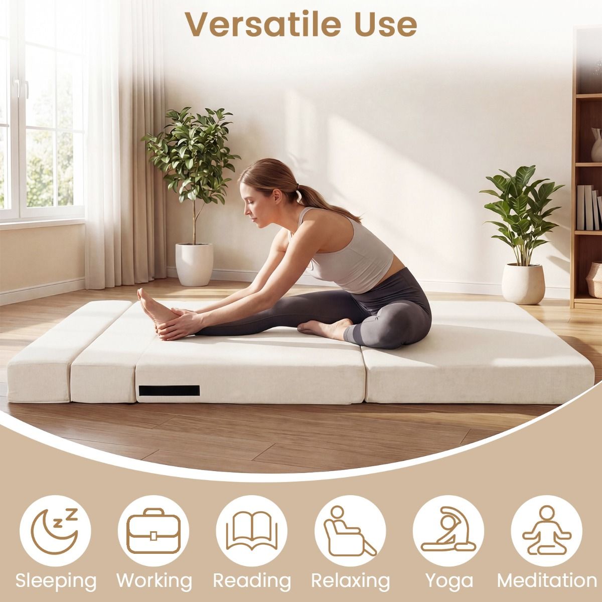 Canapé-lit Coast 3-en-1 - chaise longue pliable - revêtement en chenille - beige/gris