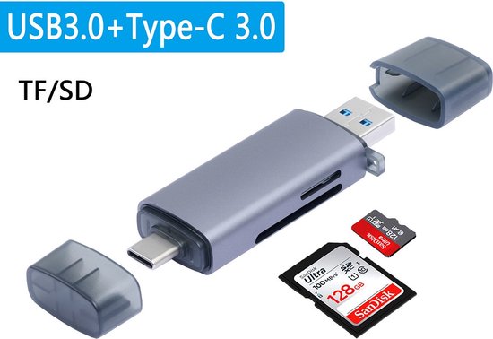 Lecteur de cartes SD Garpex® USB-C - Lecteur de cartes USB 3.0 - Lecteur de cartes SD - Lecteur de cartes mémoire - Lecteur de cartes micro SD - Lecteur de cartes USB - Aluminium