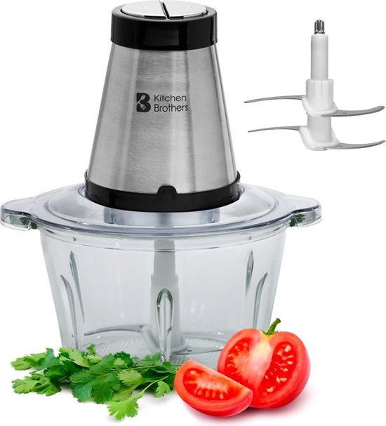 KitchenBrothers Chopper - Hachoir électrique - 2 vitesses - 300W - 1.8L - Bol en verre