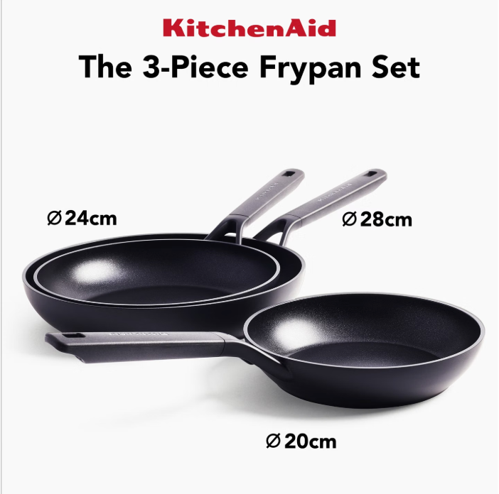 Lot de 3 poêles KitchenAid Classic Forged de 20, 24 et 28 cm – Noir – Aluminium anodisé