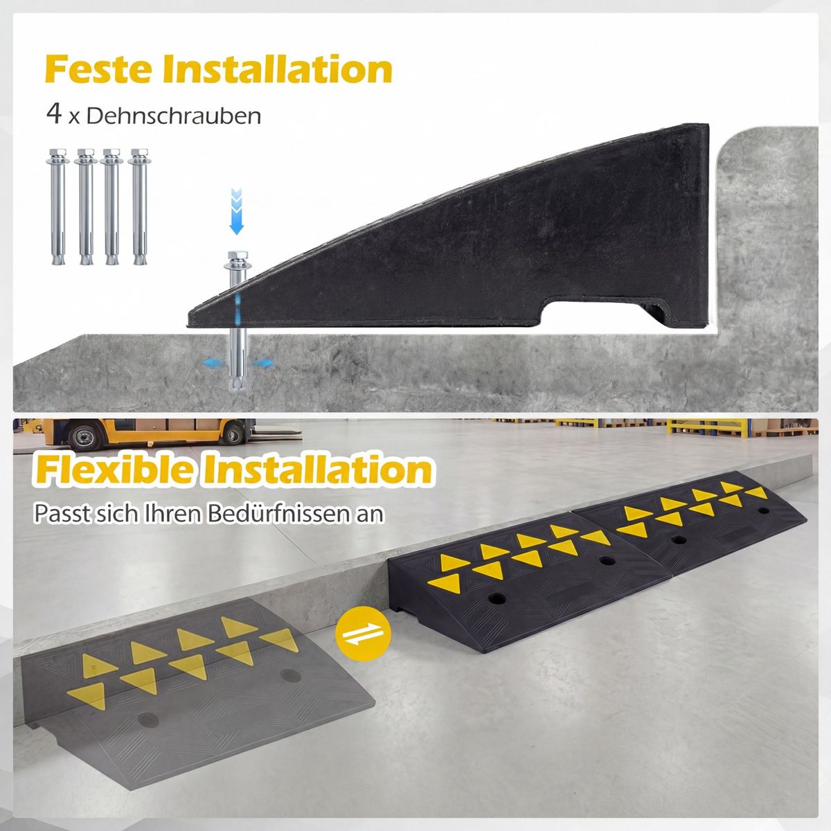 Coast Rampe d'accès, lot de 2 - capacité de charge de 15 tonnes - antidérapante - noir/jaune - 48 x 33 x 13 cm