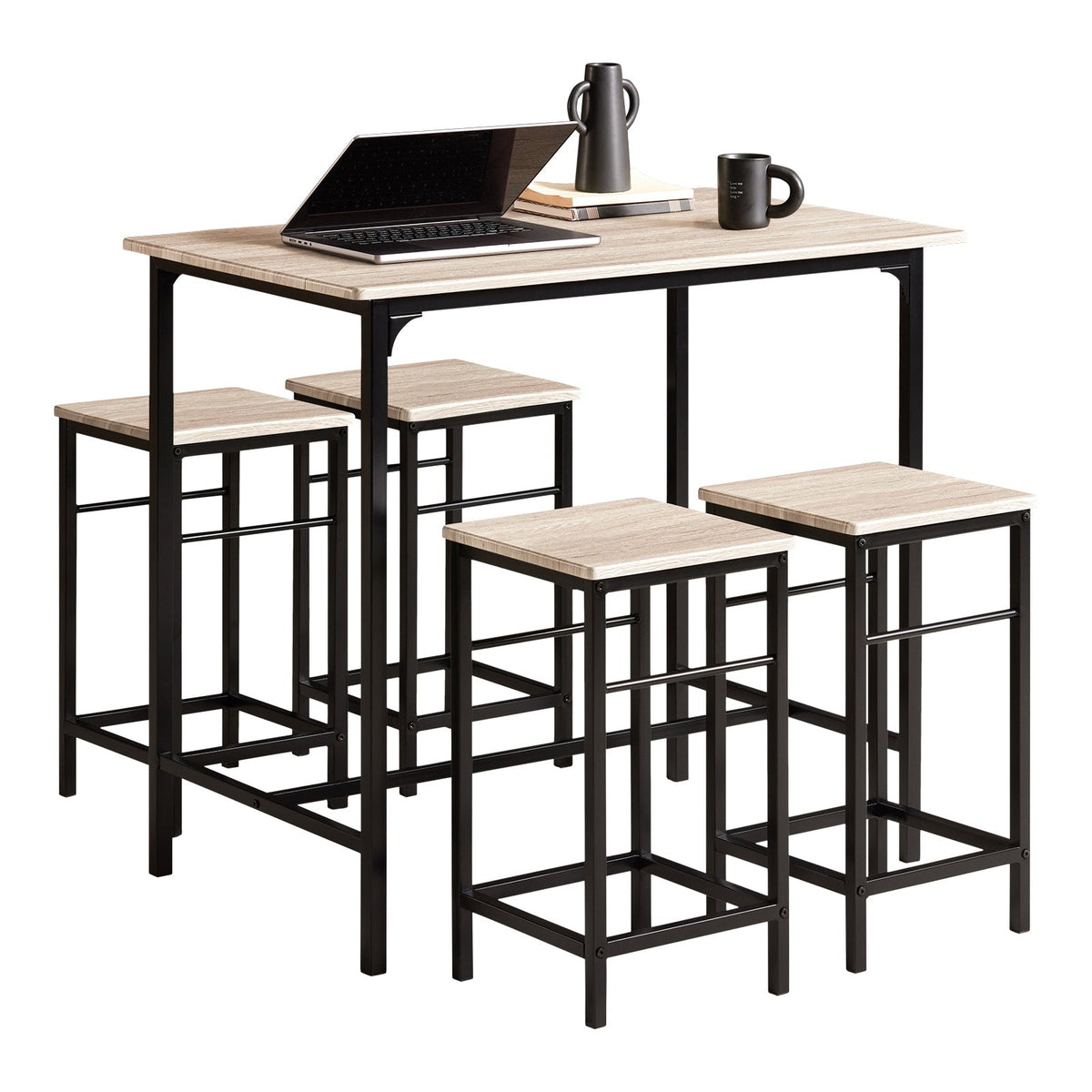 SoBuy Table de bar avec 4 tabourets - Moderne - max 120 kg - Noir / Marron