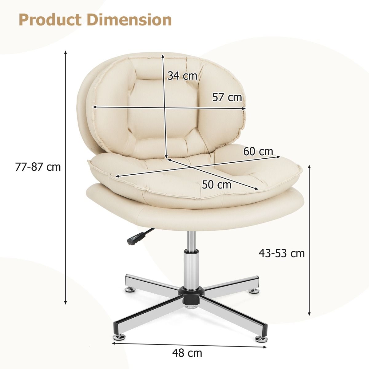 Chaise de bureau Coast - chaise pivotante ergonomique - dossier et assise doublement rembourrés - beige