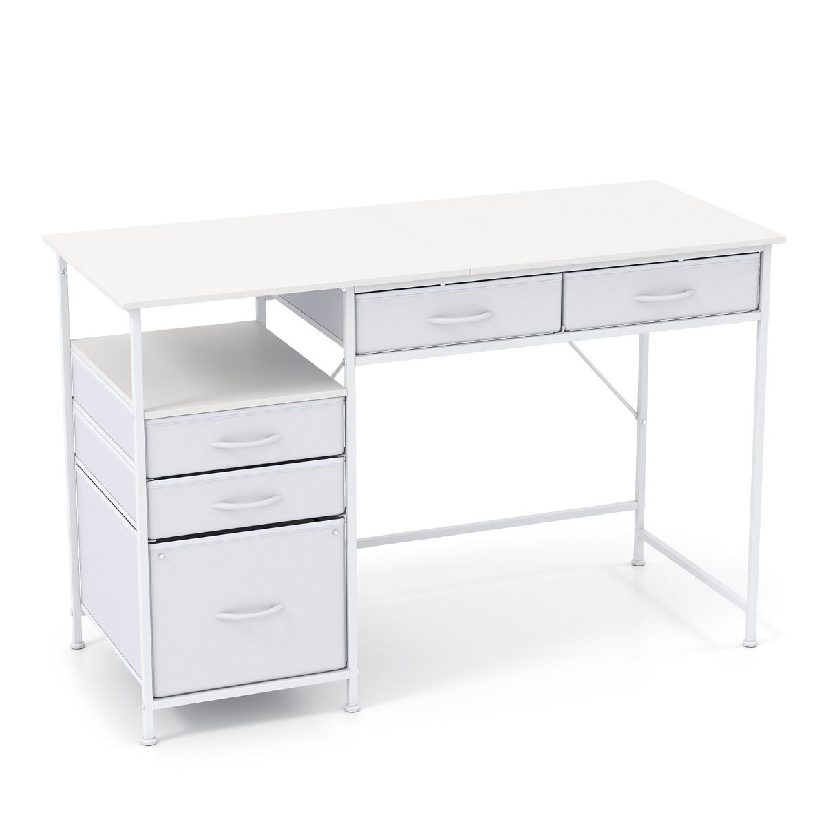 Bureau Coast - avec espace de rangement et étagère ouverte - 5 tiroirs en tissu - structure métallique - 120 x 50 cm - couleur café et noir