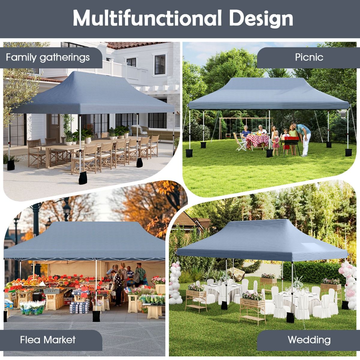 Tente de fête Coast pliable - extensible - imperméable - grise 300 x 600 cm