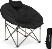 TRVLMORE Chaise de camping XL - pliable - capacité de charge de 150 kg - sac de transport inclus - chaise pliante - chaise de camping - chaise pliante - noir