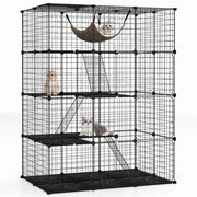 Cage à chat spacieuse à 4 étages de 143 cm de haut - Cage en métal noir avec hamac, étagères et échelles pour chats et petits animaux de compagnie