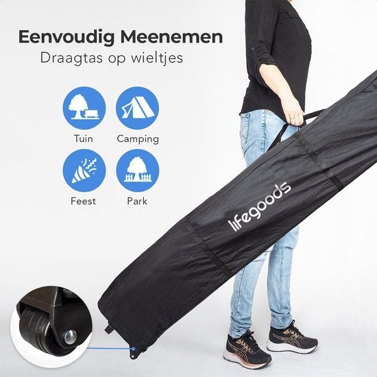 LifeGoods Partytent - Paviljoen - 3x4.5 m - Zijwanden - Easy Up - Opvouwbaar - Waterdicht - Draagtas met Wieltjes - Beige