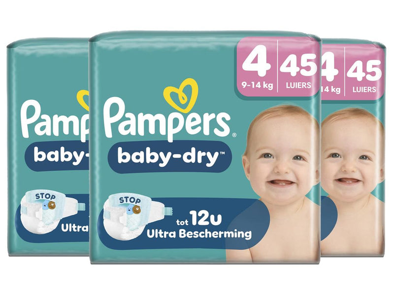 Couches Pampers Baby Dry - Taille 4 pour 9-14 kg - 45 pièces