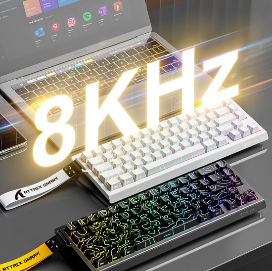 ATTACK SHARK X68HE - Clavier gaming filaire à commutateurs magnétiques - 66 touches - RGB - Touches PBT imprimées sur les côtés - Lanière décorative - 8 kHz - 0,01 mm RT - 0,125 ms - Contour noir