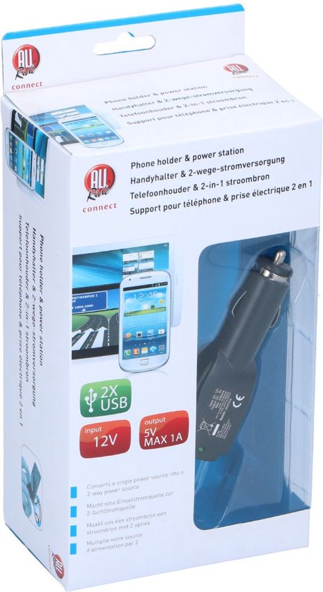 All Ride Phone Holder Car avec chargeur de voiture - Chargeur de voiture avec 2 ports USB - Support de téléphone universel