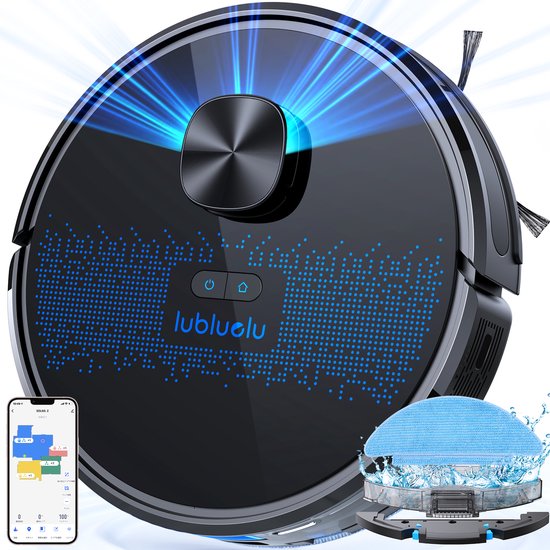 Robot aspirateur Lubluelu SL60D avec LiDAR LDS9.0 – Puissance d'aspiration de 4 000 Pa – Aspirateur et laveur 2-en-1 – Application et commande vocale