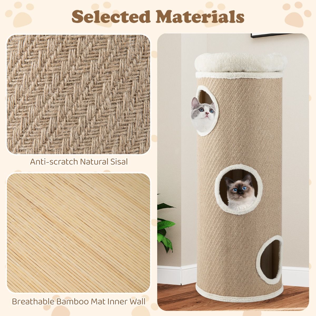 Maison pour chat Coast à quatre étages - Lit en peluche - Arbres à chat en sisal - Marron 43 x 43 x 113 cm