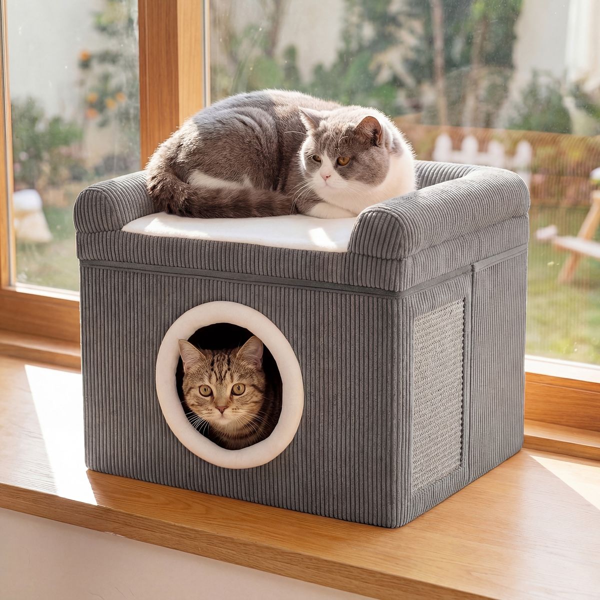 Maison pliable pour chat Coast - avec tapis à griffer en sisal - coussin moelleux et bords surélevés - gris