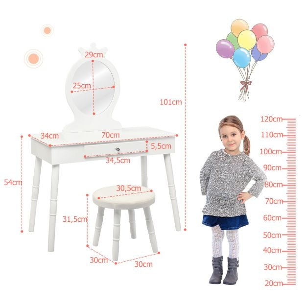 Coast Table de maquillage pour enfants - Avec tiroir - Tabouret inclus - Blanc