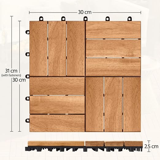 Dalles de terrasse en bois d'acacia Yaheetech – Certifiées FSC – Système d'assemblage par clic – Avec drainage