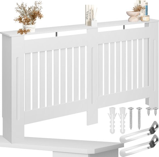 tectake® Cache-radiateur - Cache-radiateur - Panneau de radiateur - Enceinte de radiateur - Enceinte de chauffage - Caillebotis, avec étagère - Dimensions div. - 152,5x19x82cm - blanc
