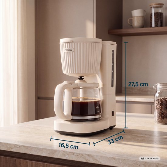 Cafetière Princess Wave – 1 000 W – Carafe en verre de 1,5 L – Fonction de maintien au chaud – Système anti-gouttes – 246048