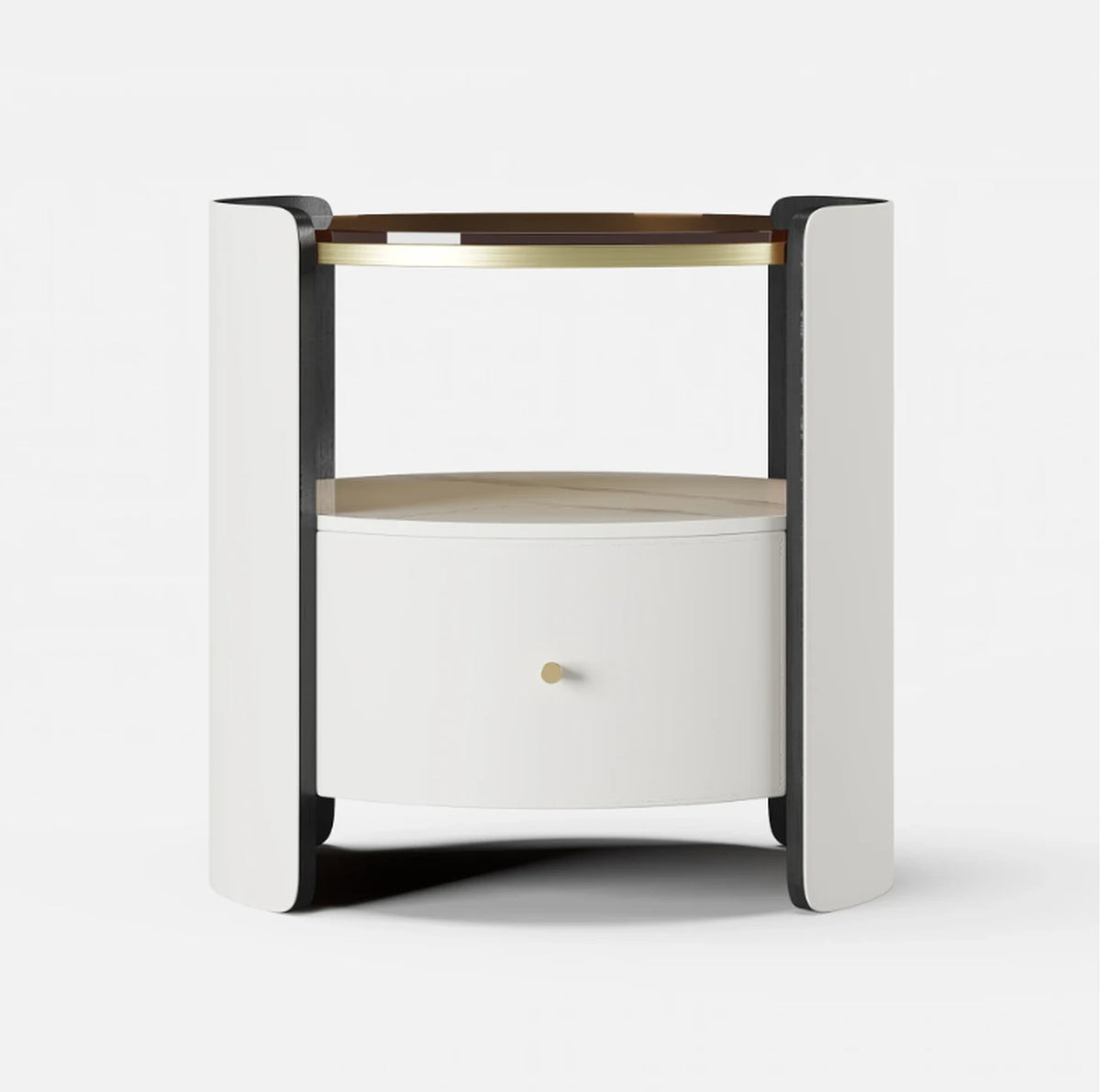 Table de chevet ronde Homary avec plateau en verre - Sintersteen - 49 x 49 x 48 cm - Avec tiroir