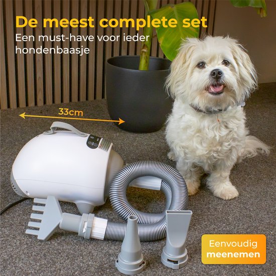 Nuvance - Sèche-cheveux pour chien - Soufflerie d'eau pour chien - 2100W - avec 3 accessoires - Sèche-cheveux pour chien - Soufflerie d'eau pour chien - Puissance réglable - Fourneau pour chien - Blanc