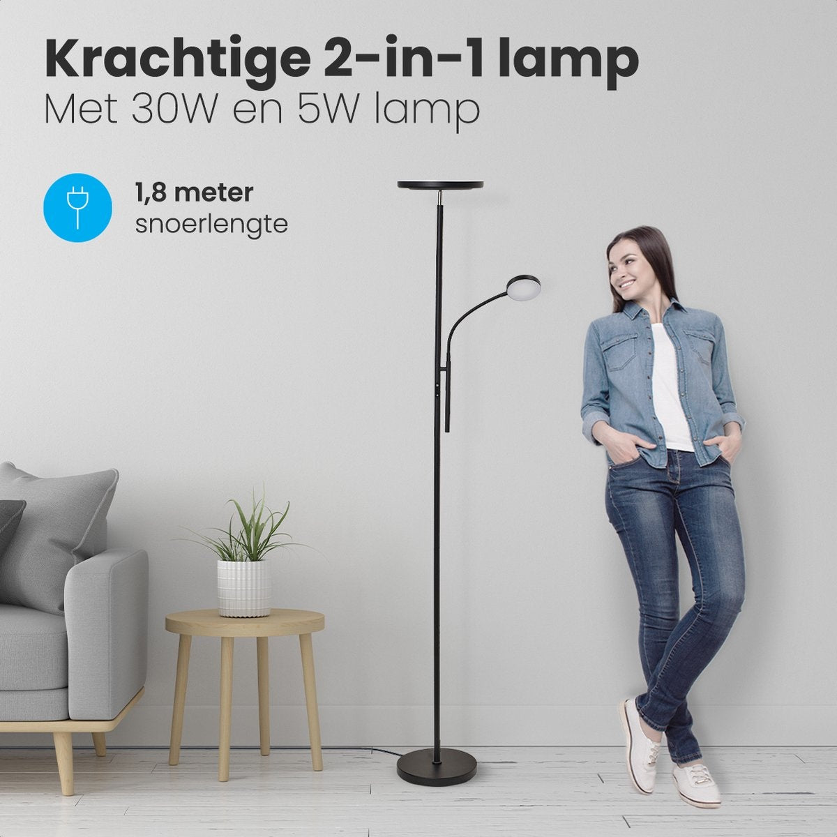 Lampadaire LED moderne Auronic -Lampadaire sur Pied  - 181cm - LED -Super Lumineux -  télécommande - chambre salon - Noir