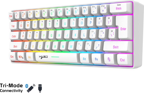 HXSJ L500 - Clavier gaming sans fil - RGB - Tri-mode - Claviers QWERTY - Blanc