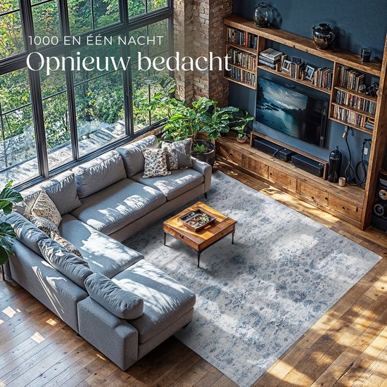 tectake® Tapis au design vintage - Tapis à poils ras - Tapis Boho - Pour le salon, la chambre à coucher, la chambre d'enfant ou d'adolescent - Lavable - 240cm x 340cm - bleu