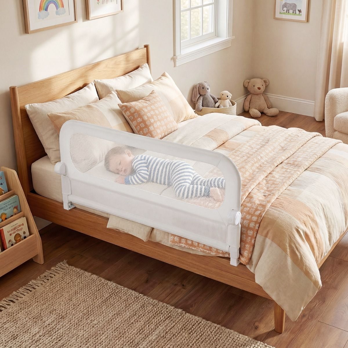 Barrière de lit pliable Coast - Réglable et repliable - Protection anti-chute pour lit d'enfant - Blanc / 120 cm
