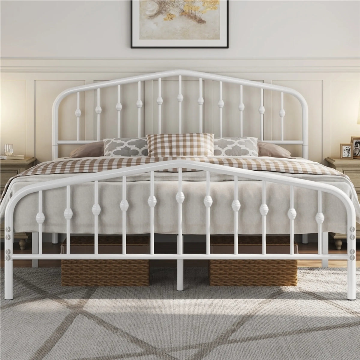 Lit classique en métal Yaheetech avec tête de lit haute 160 x 200 cm – Blanc – Métal