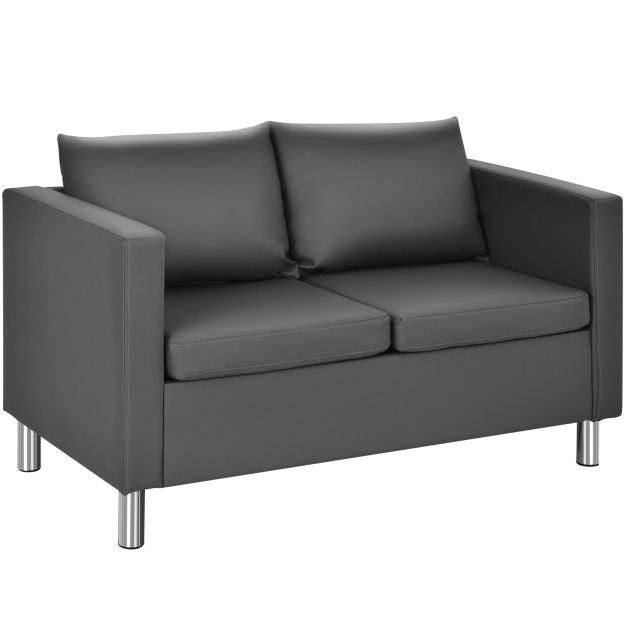 Canapé deux places Coast - 120x60x62.5 cm - Cuir - Gris