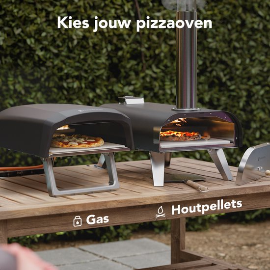 KitchenBrothers Four à Pizza - Au feu de bois - Modèle de table - Pliable - Sans PFAS - Pierre à pizza - jusqu'à 460°C - Pizzeria - Set complet - Four à Pizza d'extérieur - Noir/RVS