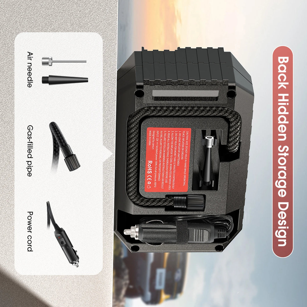 Mini-pompe à pneus numérique Carsun - Compresseur portable - 9,5 × 15 × 5 cm - Noir