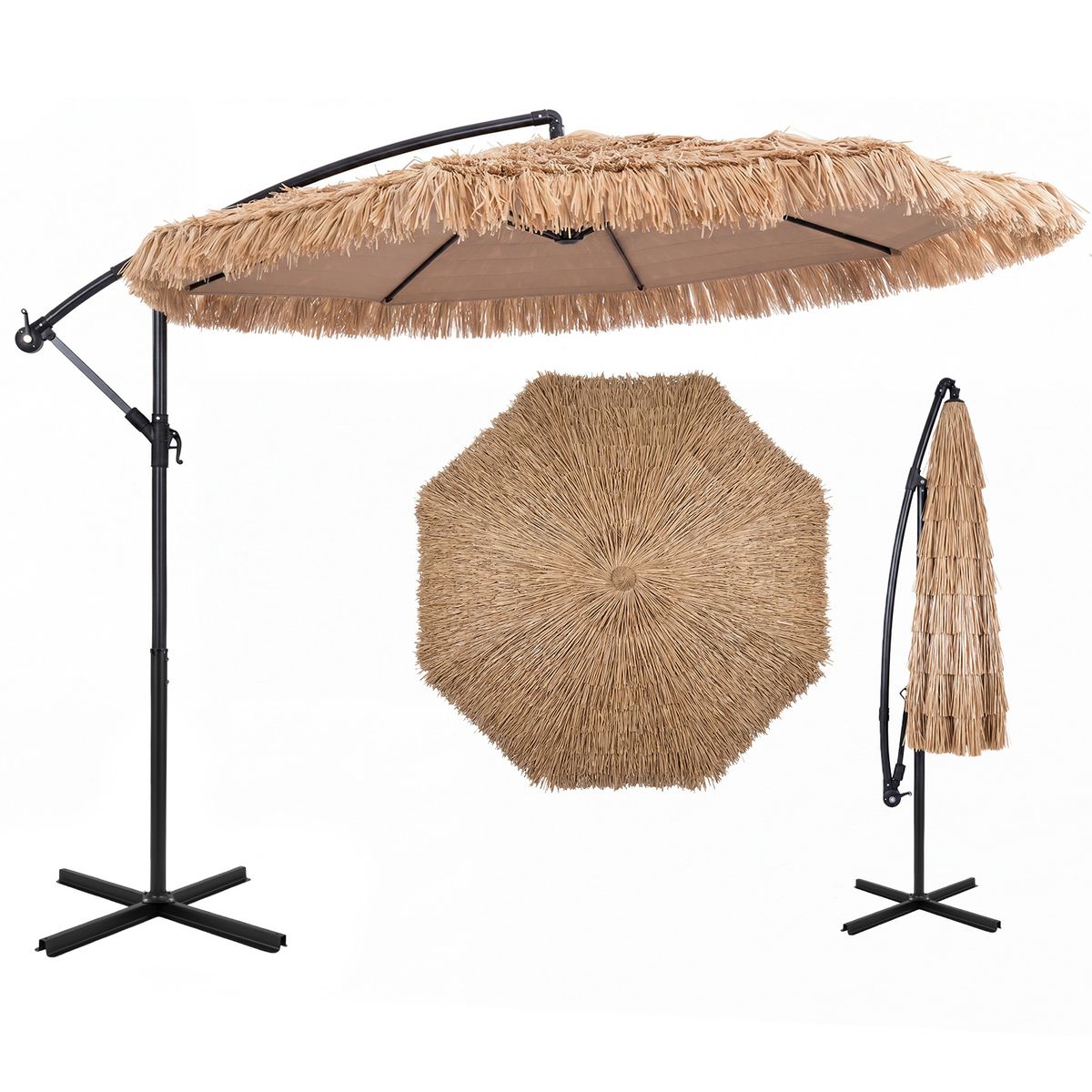 Parasol Coast Hawaii - articulation réglable - structure métallique avec pied en croix - couleur naturelle et noir - Ø 291 cm