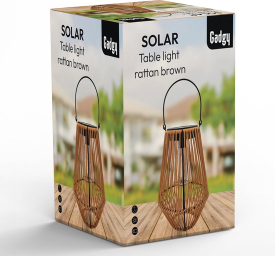 Gadgy Lampe solaire de jardin en rotin marron - Lampe solaire de jardin - Lampe solaire de table avec connexion USB - Lampe d'extérieur - Statue de jardin - Lanterne de jardin avec capteur jour/nuit - Eclairage pour l'extérieur - Lanterne de jardin