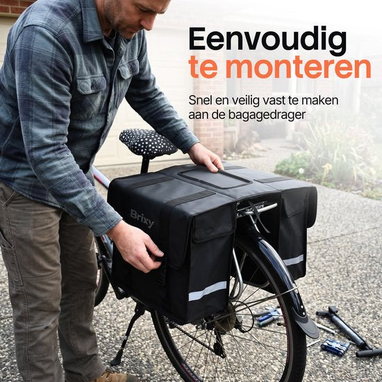 Sacoches de vélo doubles Brixy - Sacoches de vélo imperméables - 45 L - Avec bandes réfléchissantes - Vélo électrique - Noir